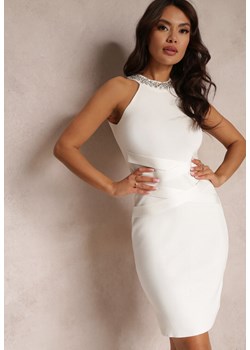 Biała Dopasowana Sukienka bez Rękawów z Cyrkoniami Chenora ze sklepu Renee odzież w kategorii Sukienki - zdjęcie 157104936