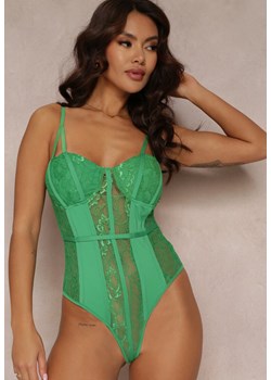 Zielone Body z Delikatnej Koronki na Regulowanych Ramiączkach Aliphne ze sklepu Renee odzież w kategorii Body damskie - zdjęcie 157105115