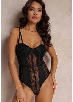 Czarne Body z Delikatnej Koronki na Regulowanych Ramiączkach Aliphne ze sklepu Renee odzież w kategorii Body damskie - zdjęcie 157105118