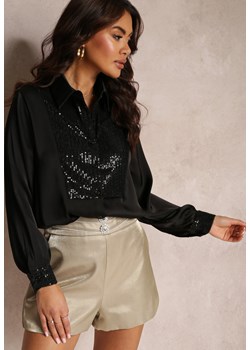 Czarna Koszula z Guzikami i Cekinami na Przodzie Cesine ze sklepu Renee odzież w kategorii Koszule damskie - zdjęcie 157105136