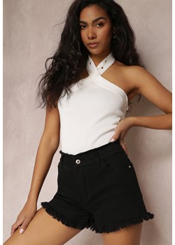 Czarne Jeansowe Szorty z Regularnym Stanem i Strzępieniami Vihana ze sklepu Renee odzież w kategorii Szorty - zdjęcie 157105279