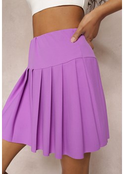 Fioletowa Krótka Spódnica z Gumką w Pasie i Plisowaniem Adulani ze sklepu Renee odzież w kategorii Spódnice - zdjęcie 157105788