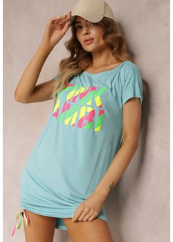Jasnoniebieska Wiskozowa Sukienka Mini T-shirtowa z Ozdobnym Nadrukiem Zehlania ze sklepu Renee odzież w kategorii Sukienki - zdjęcie 157105809