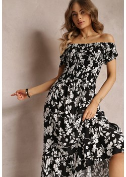 Czarna Rozkloszowana Sukienka Maxi z Hiszpańskim Dekoltem w Kwiaty Zevana ze sklepu Renee odzież w kategorii Sukienki - zdjęcie 157105889