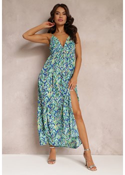 Niebiesko-Zielona Sukienka Maxi na Regulowanych Ramiączkach z Abstrakcyjnym Wzorem Jerela ze sklepu Renee odzież w kategorii Sukienki - zdjęcie 157106185