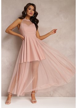 Różowa Sukienka Maxi z Tiulowego Materiału z Rozkloszowanym Dołem i Usztywnionymi Miseczkami Jarissa ze sklepu Renee odzież w kategorii Sukienki - zdjęcie 157106268