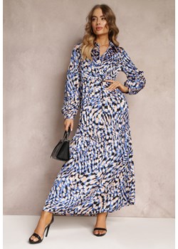 Granatowo-Niebieska Rozkloszowana Sukienka Koszulowa w Fantazyjny Print Alendia ze sklepu Renee odzież w kategorii Sukienki - zdjęcie 157106318