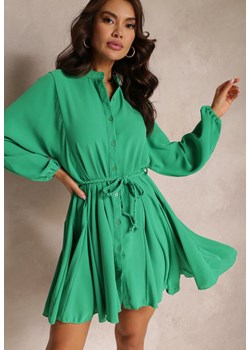 Zielona Rozkloszowana Sukienka Koszulowa z Paskiem Javiana ze sklepu Renee odzież w kategorii Sukienki - zdjęcie 157106328