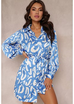 Niebieska Koszulowa Sukienka z Plisowanymi Wstawkami i Materiałowym Paskiem Lizza ze sklepu Renee odzież w kategorii Sukienki - zdjęcie 157106548