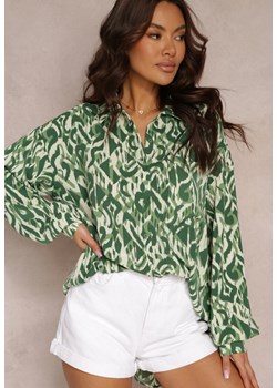 Zielona Koszula z Wzorzystego Materiału z Długimi Rękawami Cyllia ze sklepu Renee odzież w kategorii Koszule damskie - zdjęcie 157106579