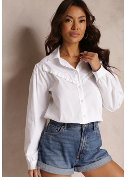 Biała Bawełniana Koszula z Kołnierzem i Falbanką Chrissa ze sklepu Renee odzież w kategorii Koszule damskie - zdjęcie 157106668