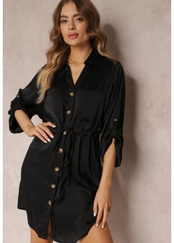 Czarna Sukienka Mini z Kołnierzem i Ściągaczem w Pasie Minal ze sklepu Renee odzież w kategorii Sukienki - zdjęcie 157106698