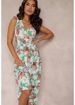 Zielona Rozkloszowana Sukienka Maxi z Gumkami w Pasie w Kwiaty Sasta ze sklepu Renee odzież w kategorii Sukienki - zdjęcie 157106818