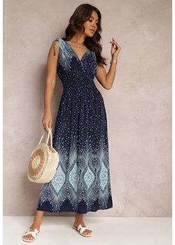 Granatowo-Niebieska Sukienka Maxi z Gumką w Talii i Ściągaczami na Ramionach Sayler ze sklepu Renee odzież w kategorii Sukienki - zdjęcie 157106838
