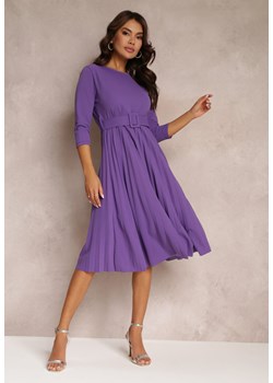 Ciemnofioletowa Sukienka Plisowana z Paskiem Valfe ze sklepu Renee odzież w kategorii Sukienki - zdjęcie 157106878