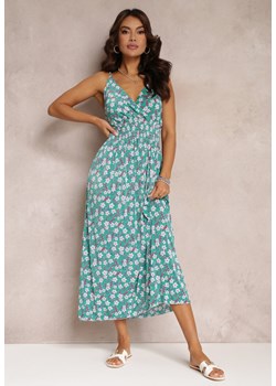 Zielona Rozkloszowana Sukienka Maxi na Ramiączkach z Cienkimi Gumkami w Talii Daniyelle ze sklepu Renee odzież w kategorii Sukienki - zdjęcie 157106928