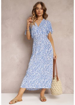 Jasnoniebieska Rozkloszowana Sukienka Maxi w Kwiaty z Gumką w Pasie Aeyana ze sklepu Renee odzież w kategorii Sukienki - zdjęcie 157106998
