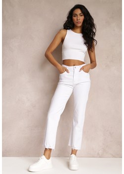 Białe Szerokie Jeansy z Postrzępionymi Krawędziami Nogawek Ferona ze sklepu Renee odzież w kategorii Jeansy damskie - zdjęcie 157107356