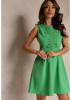 Zielona Sukienka Mini Bez Rękawów z Wycięciami i Haftem Lilka ze sklepu Renee odzież w kategorii Sukienki - zdjęcie 157107818