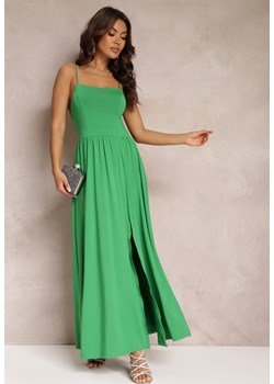 Zielona Rozkloszowana Sukienka Maxi na Cienkich Ramiączkach z Rozporkiem Weslyn ze sklepu Renee odzież w kategorii Sukienki - zdjęcie 157108217