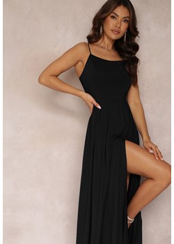Czarna Rozkloszowana Sukienka Maxi na Cienkich Ramiączkach z Rozporkiem Weslyn ze sklepu Renee odzież w kategorii Sukienki - zdjęcie 157108225
