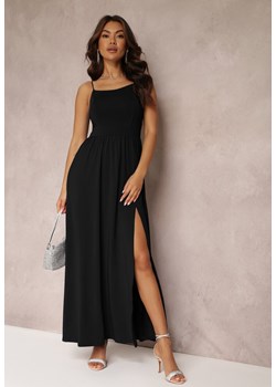 Czarna Rozkloszowana Sukienka Maxi na Cienkich Ramiączkach z Rozporkiem Weslyn ze sklepu Renee odzież w kategorii Sukienki - zdjęcie 157108227