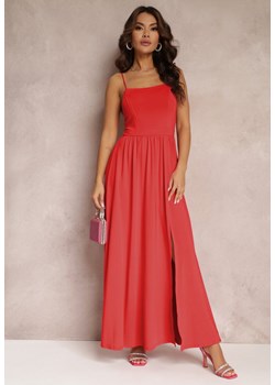 Czerwona Rozkloszowana Sukienka Maxi na Cienkich Ramiączkach z Rozporkiem Weslyn ze sklepu Renee odzież w kategorii Sukienki - zdjęcie 157108237