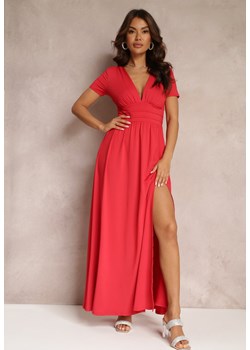 Czerwona Sukienka Maxi z Rozkloszowanym Dołem i Rozcięciem Zarya ze sklepu Renee odzież w kategorii Sukienki - zdjęcie 157108247