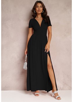 Czarna Sukienka Maxi z Rozkloszowanym Dołem i Rozcięciem Zarya ze sklepu Renee odzież w kategorii Sukienki - zdjęcie 157108257