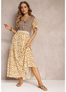 Jasnobeżowa Sukienka Rozkloszowana Maxi z Wiskozy Ophitria ze sklepu Renee odzież w kategorii Sukienki - zdjęcie 157108427