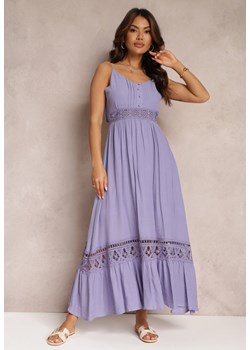 Fioletowa Rozkloszowana Sukienka Maxi z Falbanką i Koronką Luluma ze sklepu Renee odzież w kategorii Sukienki - zdjęcie 157108747