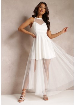 Biała Sukienka Maxi z Tiulowego Materiału z Rozkloszowanym Dołem i Usztywnionymi Miseczkami Jarissa ze sklepu Renee odzież w kategorii Sukienki - zdjęcie 157108767