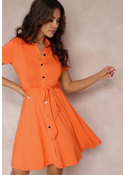 Pomarańczowa Sukienka Mini z Kołnierzem i Krótkim Rękawem Penetine ze sklepu Renee odzież w kategorii Sukienki - zdjęcie 157108777