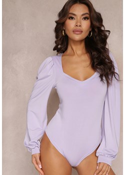 Fioletowe Body z Trójkątnym Dekoltem i Długimi Rękawami Lucine ze sklepu Renee odzież w kategorii Bluzki damskie - zdjęcie 157108875