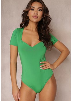 Zielone Gładkie Body z Krótkimi Rękawami i Głębokim Dekoltem Emoria ze sklepu Renee odzież w kategorii Bluzki damskie - zdjęcie 157108886