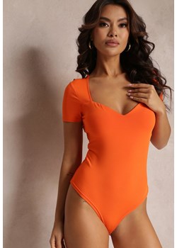 Pomarańczowe Gładkie Body z Krótkimi Rękawami i Głębokim Dekoltem Emoria ze sklepu Renee odzież w kategorii Bluzki damskie - zdjęcie 157108889