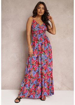 Różowo-Niebieska Rozkloszowana Sukienka z Wiskozy w Kwiaty Eurena ze sklepu Renee odzież w kategorii Sukienki - zdjęcie 157109607