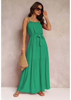 Zielona Rozkloszowana Sukienka na Ramiączkach z Wiązanym Paskiem Diadite ze sklepu Renee odzież w kategorii Sukienki - zdjęcie 157109617