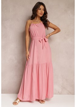 Różowa Rozkloszowana Sukienka na Ramiączkach z Wiązanym Paskiem Diadite ze sklepu Renee odzież w kategorii Sukienki - zdjęcie 157109627