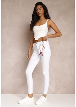 Białe Spodnie Skinny z Wysokim Stanem i Ozdobną Chustką Hyadia ze sklepu Renee odzież w kategorii Spodnie damskie - zdjęcie 157110165