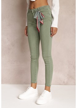 Ciemnozielone Spodnie Skinny z Wysokim Stanem i Ozdobną Chustką Hyadia ze sklepu Renee odzież w kategorii Spodnie damskie - zdjęcie 157110168