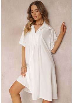 Biała Zwiewna Sukienka Rozkloszowana z Kołnierzykiem i Zakładkami Pedrisa ze sklepu Renee odzież w kategorii Sukienki - zdjęcie 157110458