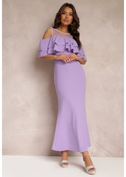 Fioletowa Sukienka Taliowana z Falbanką Lariphelia ze sklepu Renee odzież w kategorii Sukienki - zdjęcie 157110488