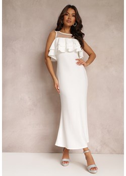 Biała Sukienka Taliowana z Falbanką Lariphelia ze sklepu Renee odzież w kategorii Sukienki - zdjęcie 157110498