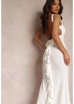 Biała Sukienka z Odkrytymi Plecami i Falbanką Euneta ze sklepu Renee odzież w kategorii Sukienki - zdjęcie 157110508