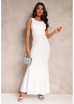 Biała Sukienka z Odkrytymi Plecami i Falbanką Euneta ze sklepu Renee odzież w kategorii Sukienki - zdjęcie 157110509