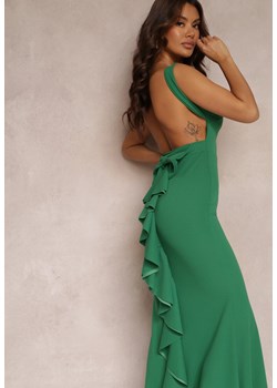 Zielona Sukienka z Odkrytymi Plecami i Falbanką Euneta ze sklepu Renee odzież w kategorii Sukienki - zdjęcie 157110518