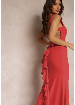Czerwona Sukienka z Odkrytymi Plecami i Falbanką Euneta ze sklepu Renee odzież w kategorii Sukienki - zdjęcie 157110528