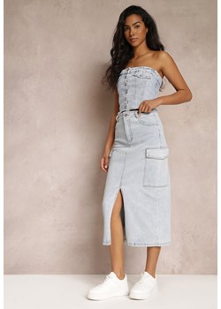 Jasnoniebieska Jeansowa Spódnica Midi o Fasonie Cargo z Rozcięciem Codie ze sklepu Renee odzież w kategorii Spódnice - zdjęcie 157110538