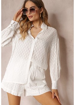 Biały 2-częściowy Komplet z Elegancką Koszulą Oversize i Szortami Aphinthe ze sklepu Renee odzież w kategorii Komplety i garnitury damskie - zdjęcie 157110716